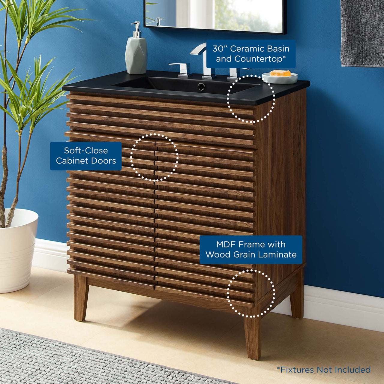Ventra Vanity Unit, Medium, Walnut & Black