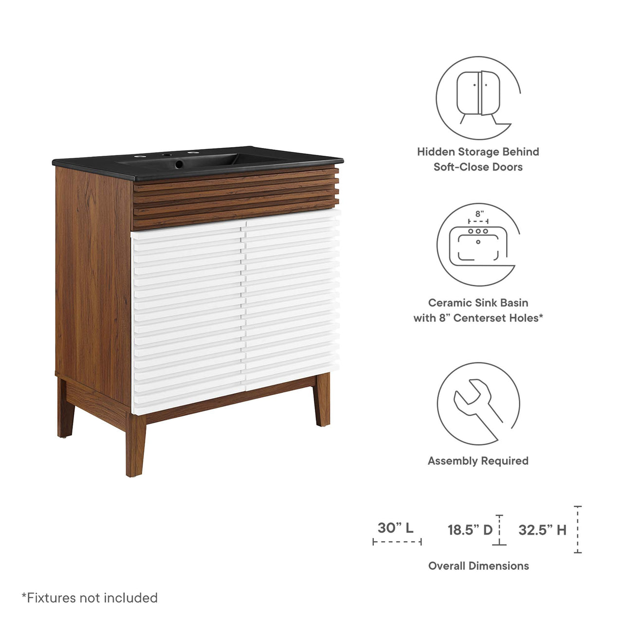 Ventra Vanity Unit, Medium, White, Walnut and Black