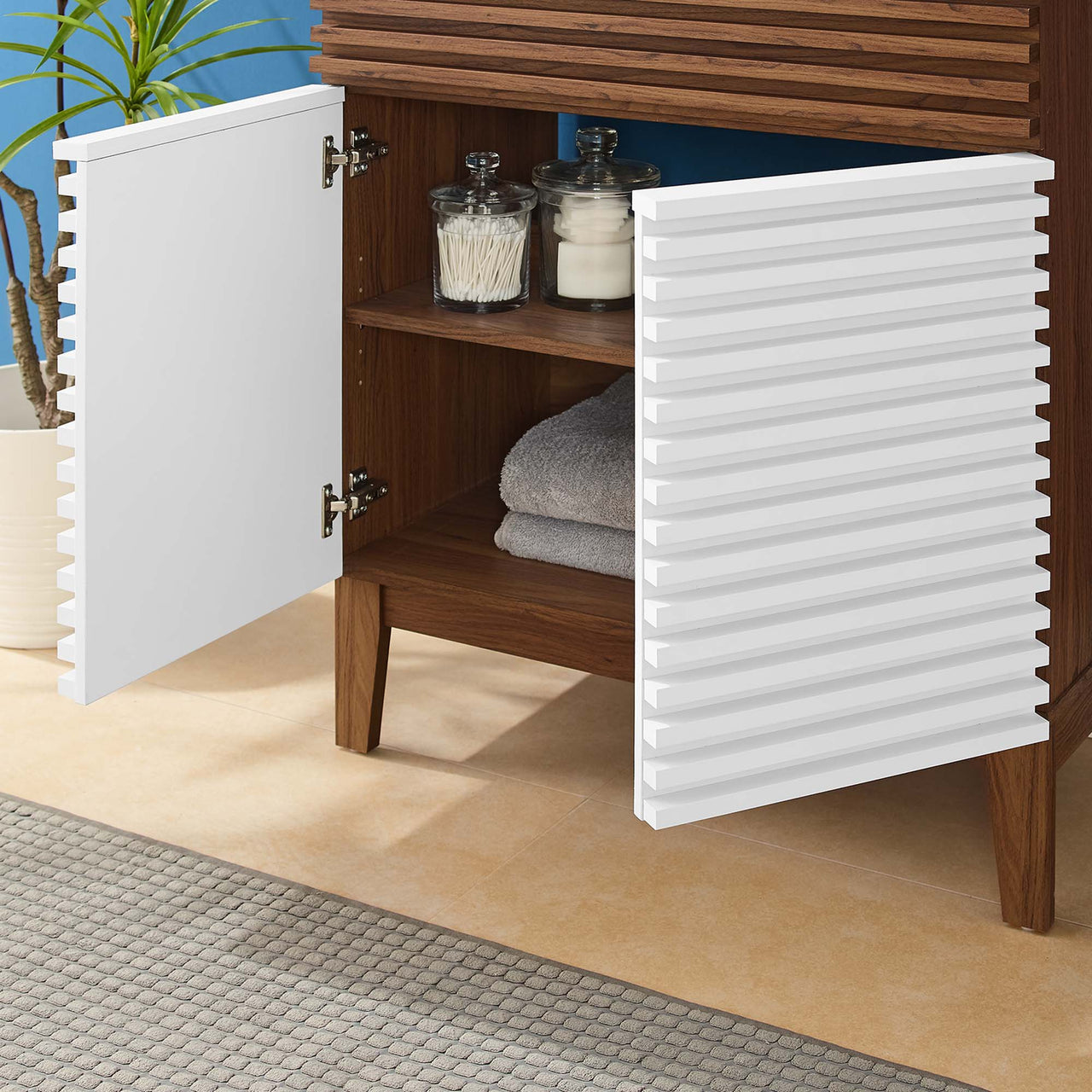 Ventra Vanity Unit, Medium, White, Walnut and Black