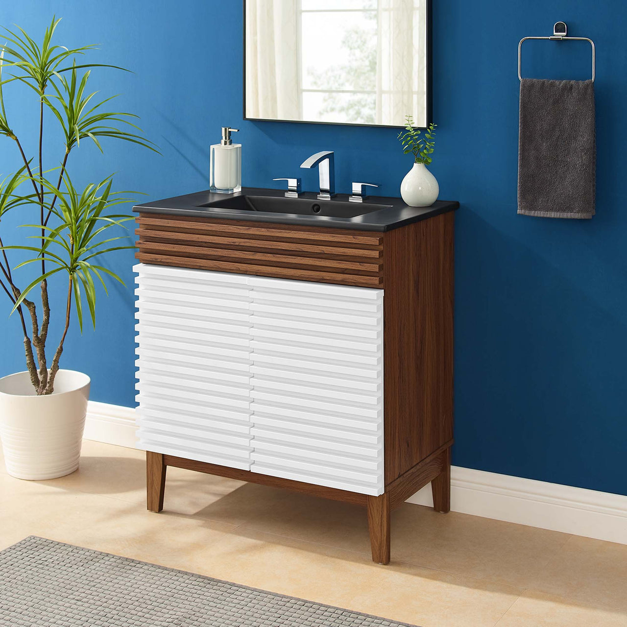 Ventra Vanity Unit, Medium, White, Walnut and Black