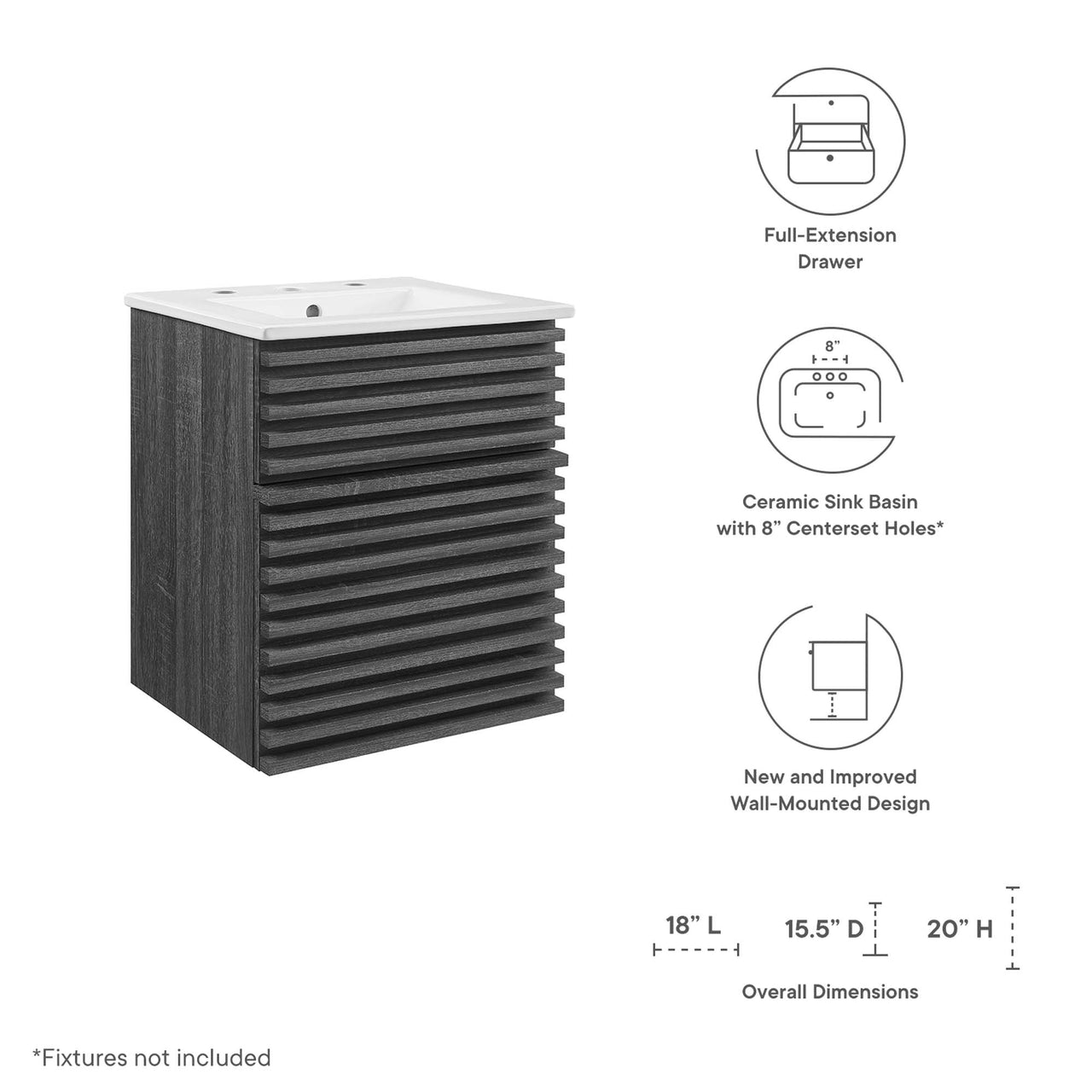 Ventra Floating Vanity Unit, Extra Small, Charcoal & White