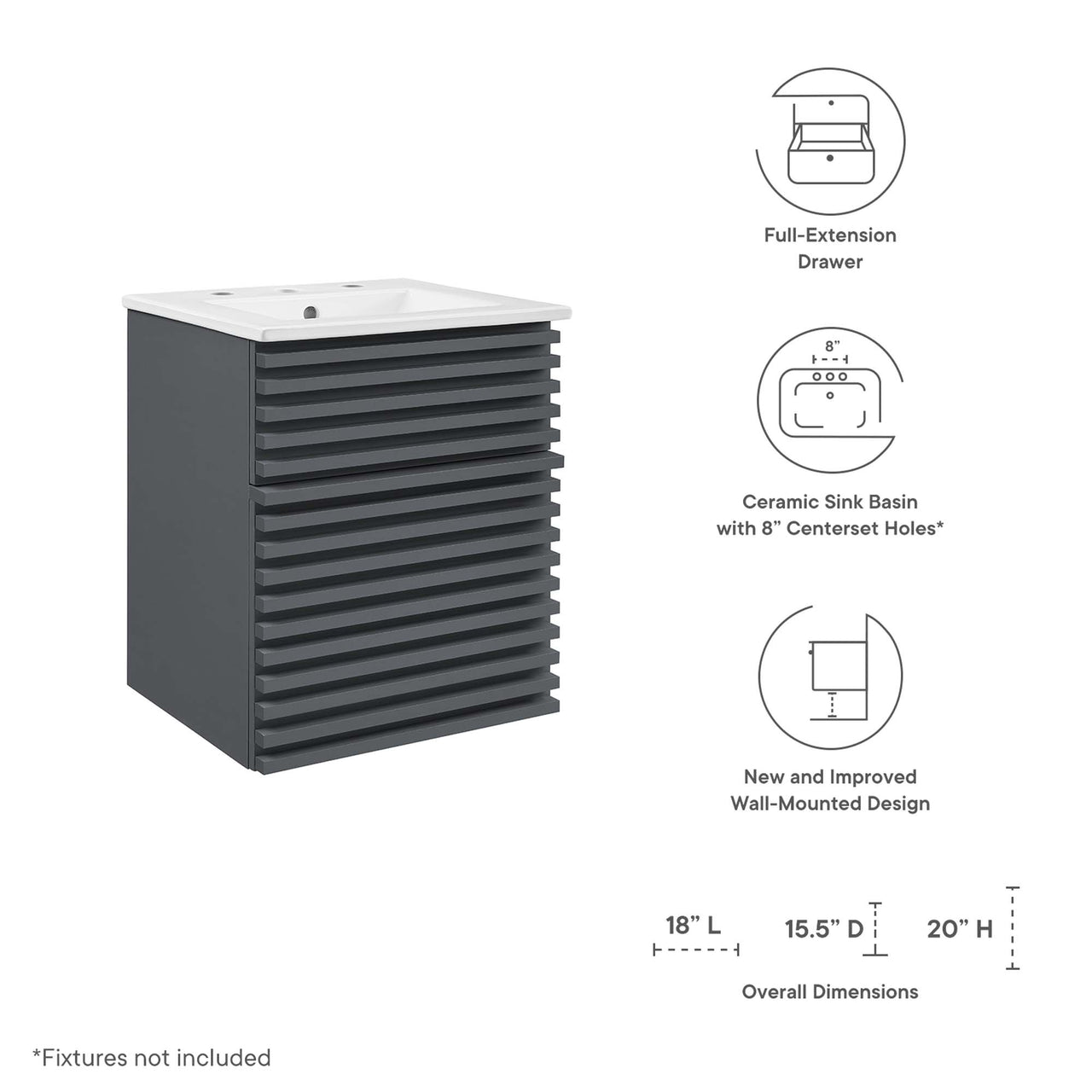 Ventra Floating Vanity Unit, Extra Small, Gray & White