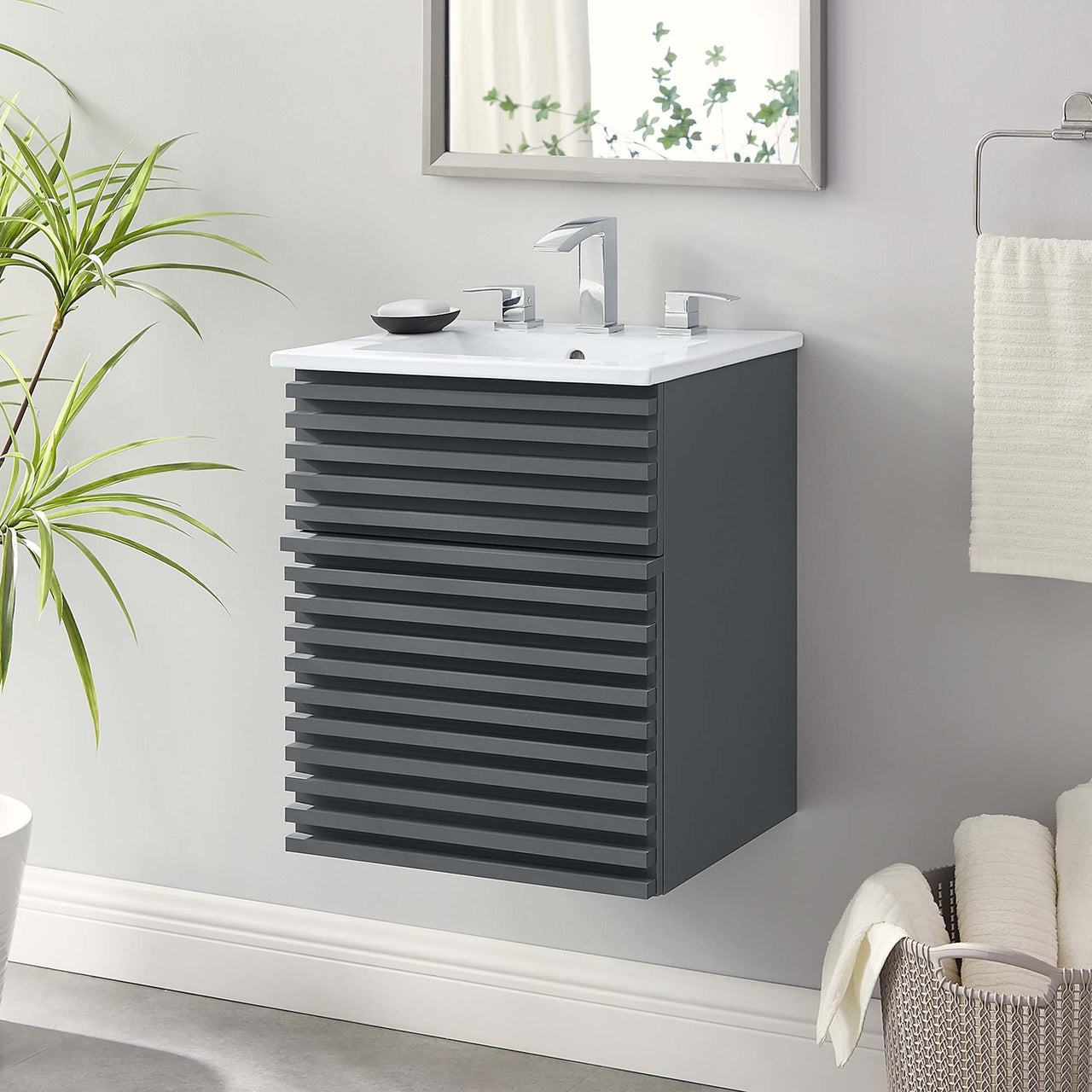 Ventra Floating Vanity Unit, Extra Small, Gray & White