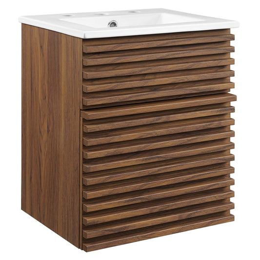 Ventra Floating Vanity Unit, Extra Small, Walnut & White