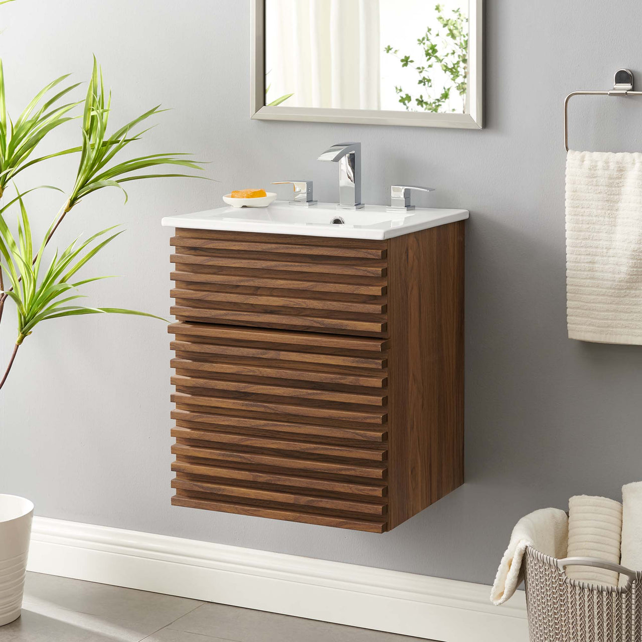Ventra Floating Vanity Unit, Extra Small, Walnut & White