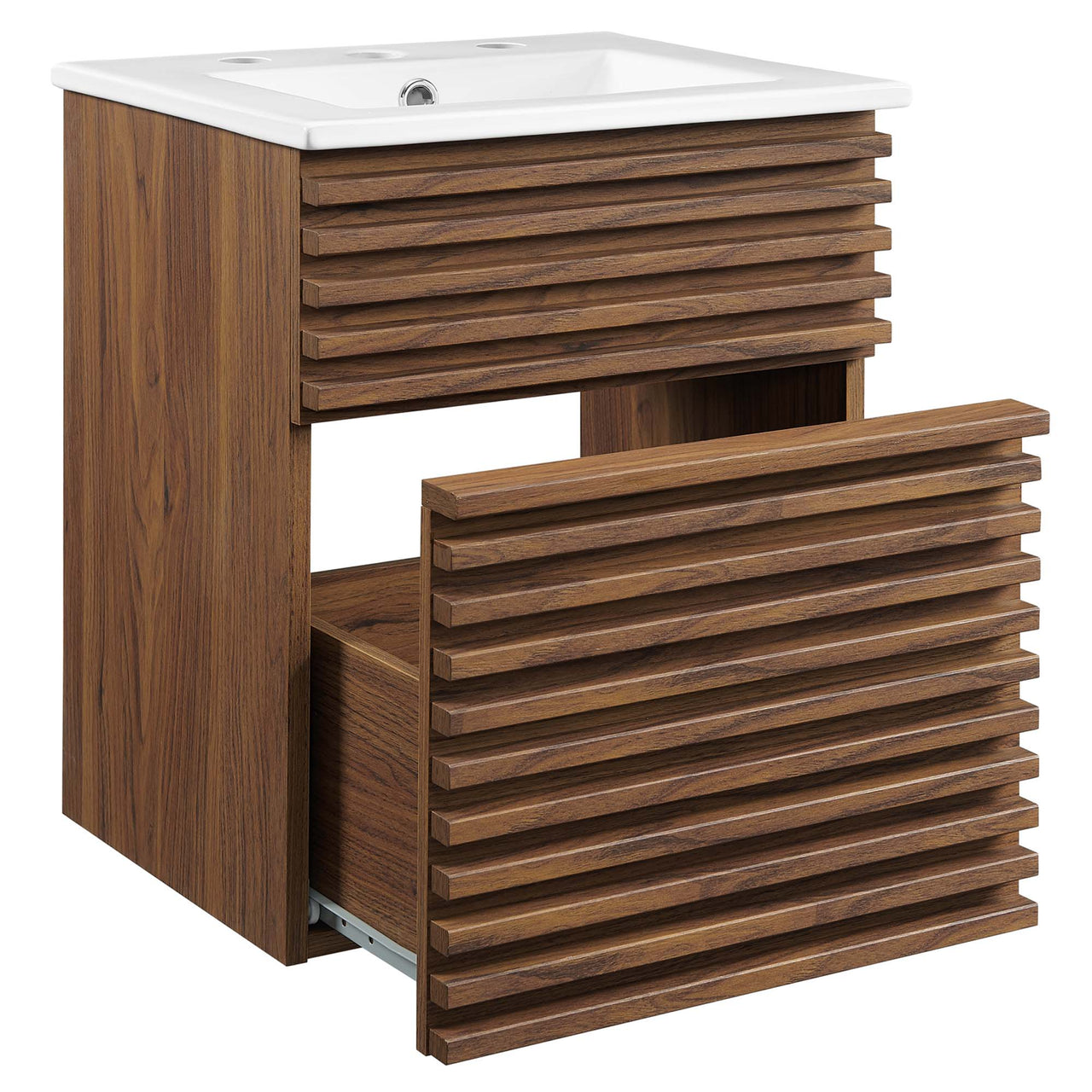 Ventra Floating Vanity Unit, Extra Small, Walnut & White