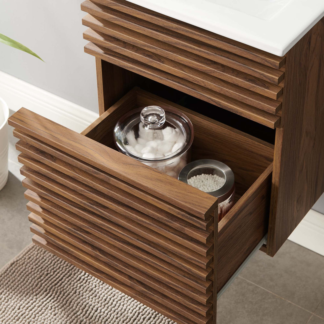 Ventra Floating Vanity Unit, Extra Small, Walnut & White