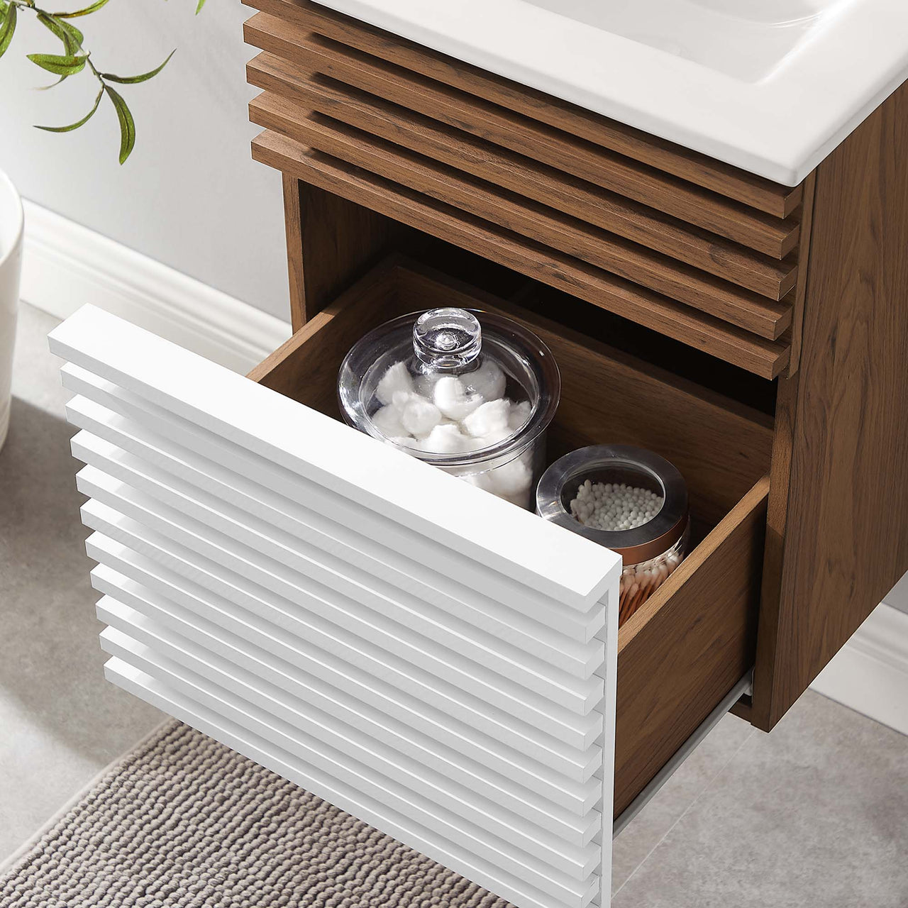 Ventra Floating Vanity Unit, Extra Small, Walnut & White
