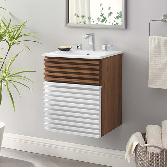 Ventra Floating Vanity Unit, Extra Small, Walnut & White