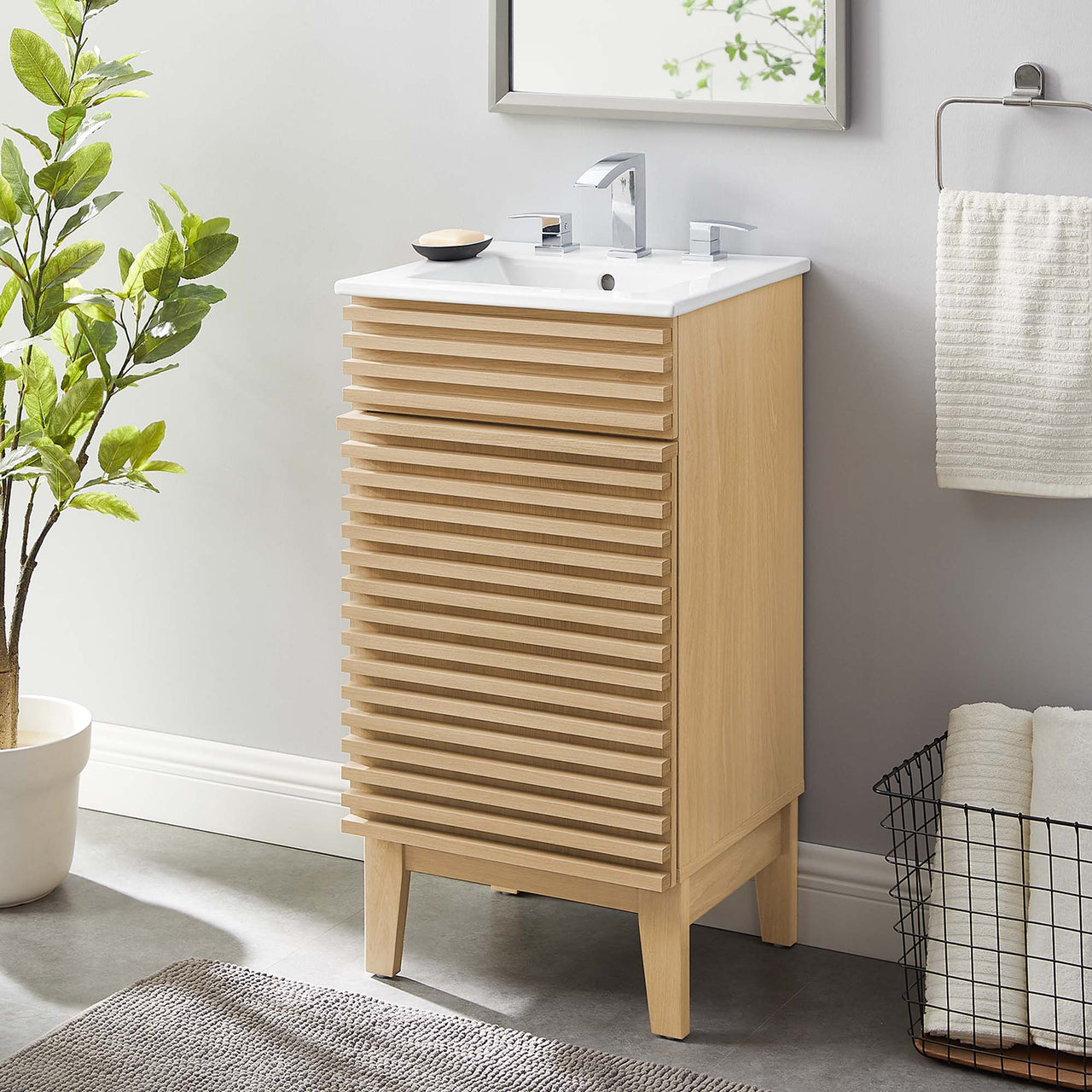 Ventra Vanity Base with Storage, Extra Small, Oak & White
