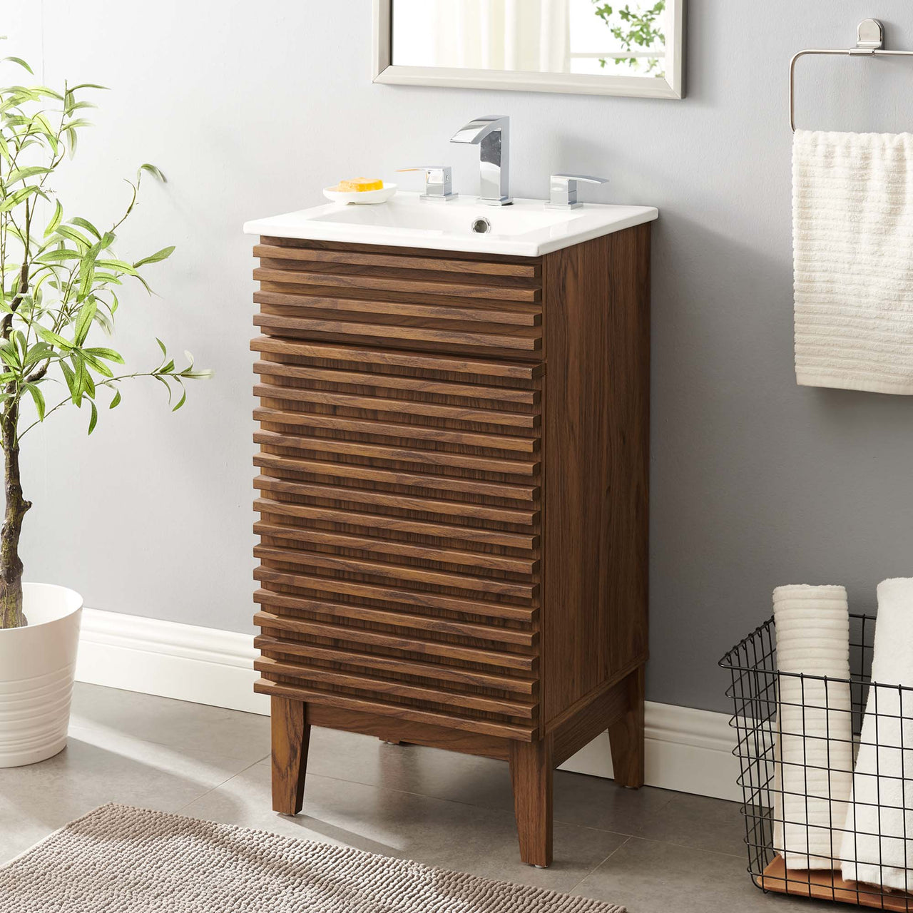 Ventra Vanity Base with Storage, Extra Small, Walnut & White