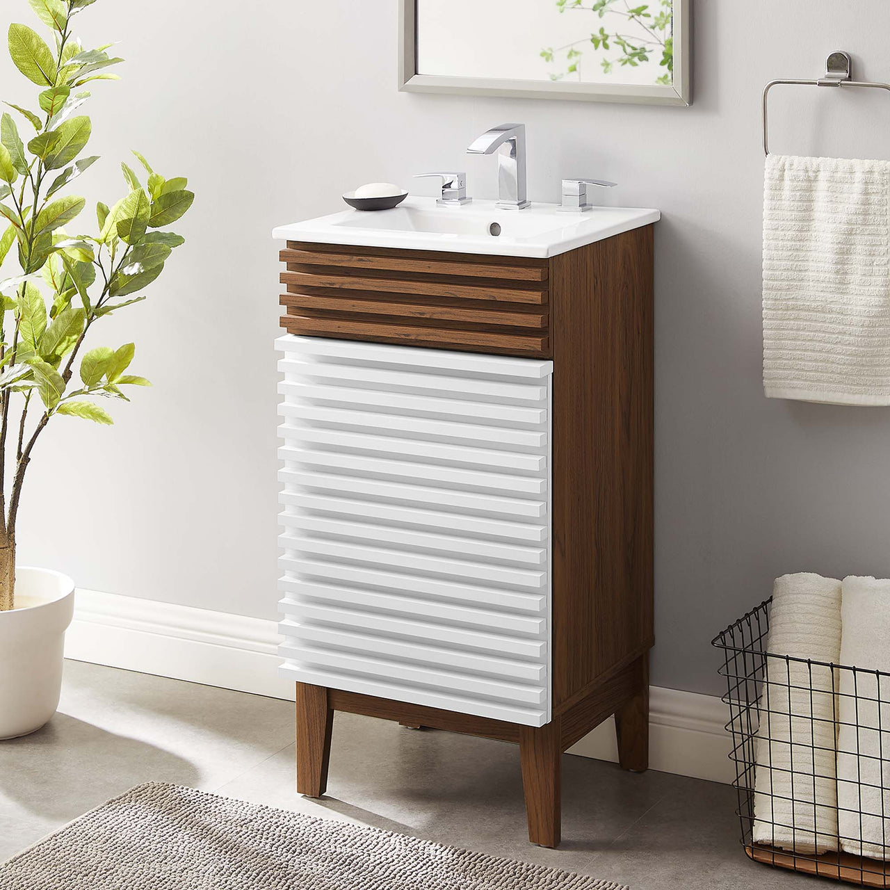 Ventra Vanity Base with Storage, Extra Small, Walnut & White