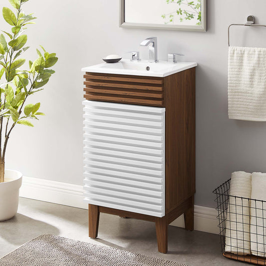 Ventra Vanity Base with Storage, Extra Small, Walnut & White