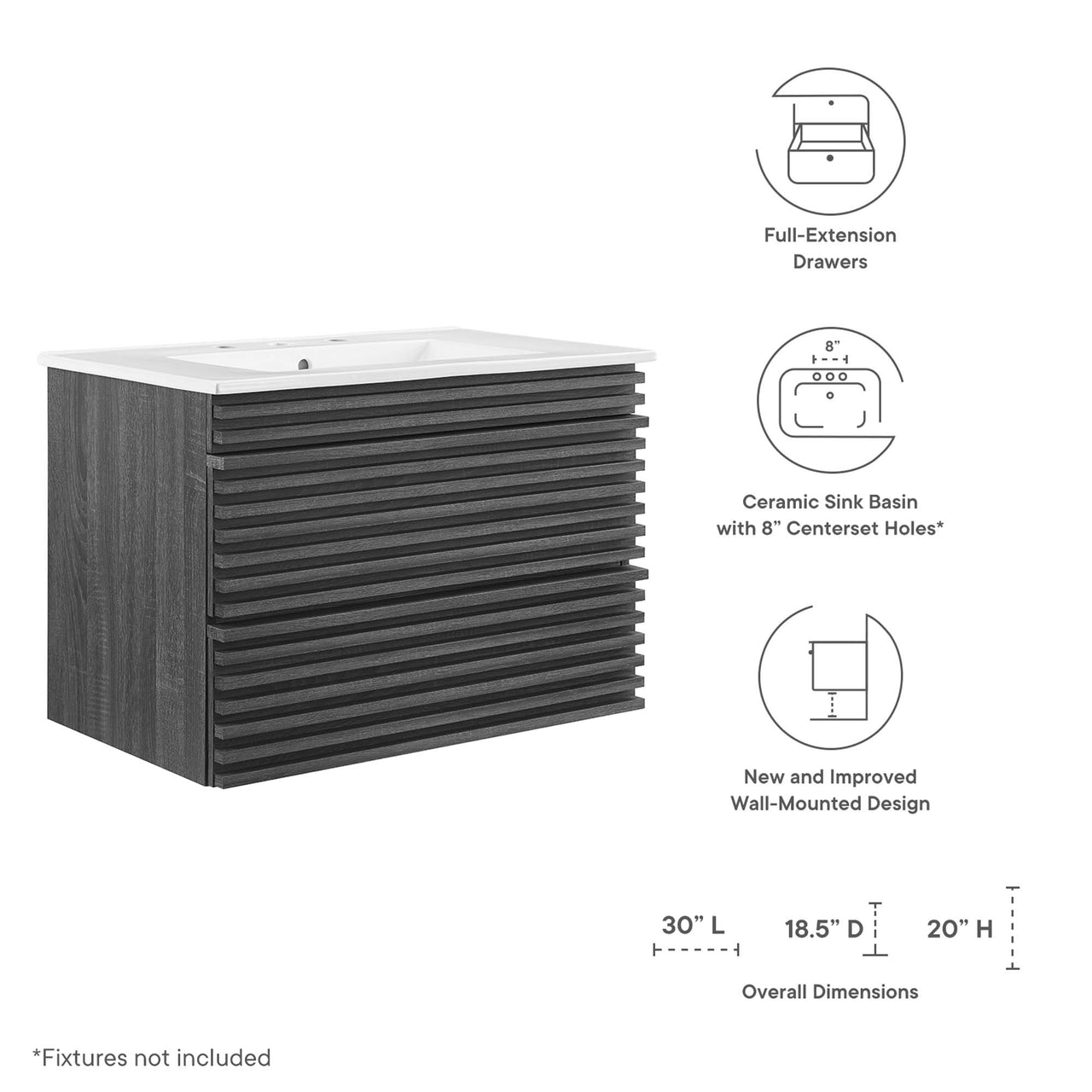 Ventra Floating Vanity Unit, Medium, Charcoal & White
