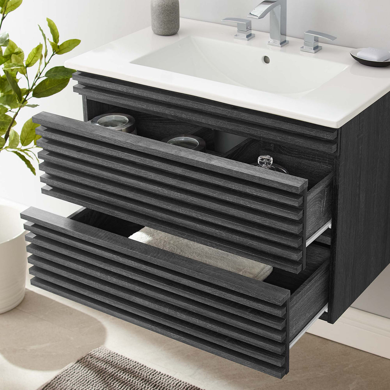 Ventra Floating Vanity Unit, Medium, Charcoal & White
