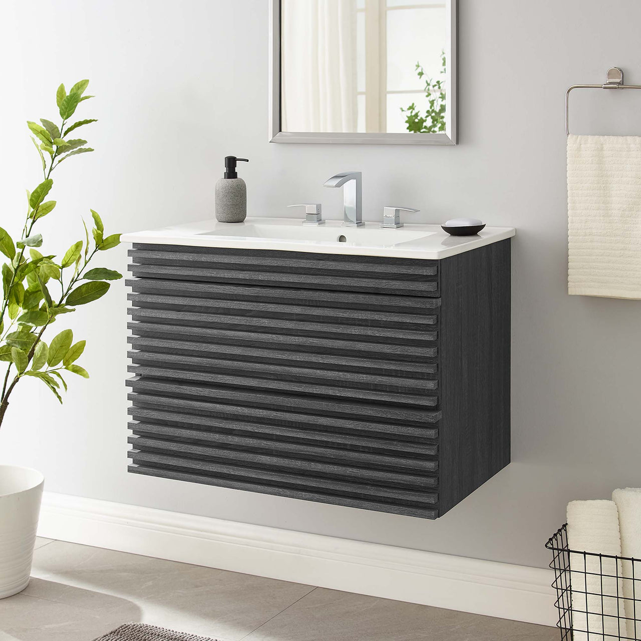Ventra Floating Vanity Unit, Medium, Charcoal & White