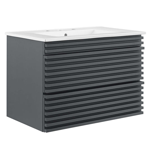 Ventra Floating Vanity Unit, Medium, Gray & White