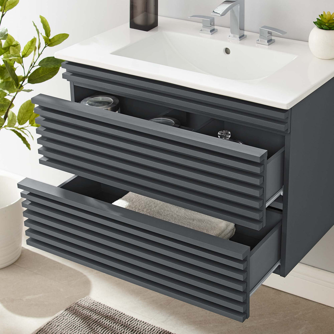 Ventra Floating Vanity Unit, Medium, Gray & White