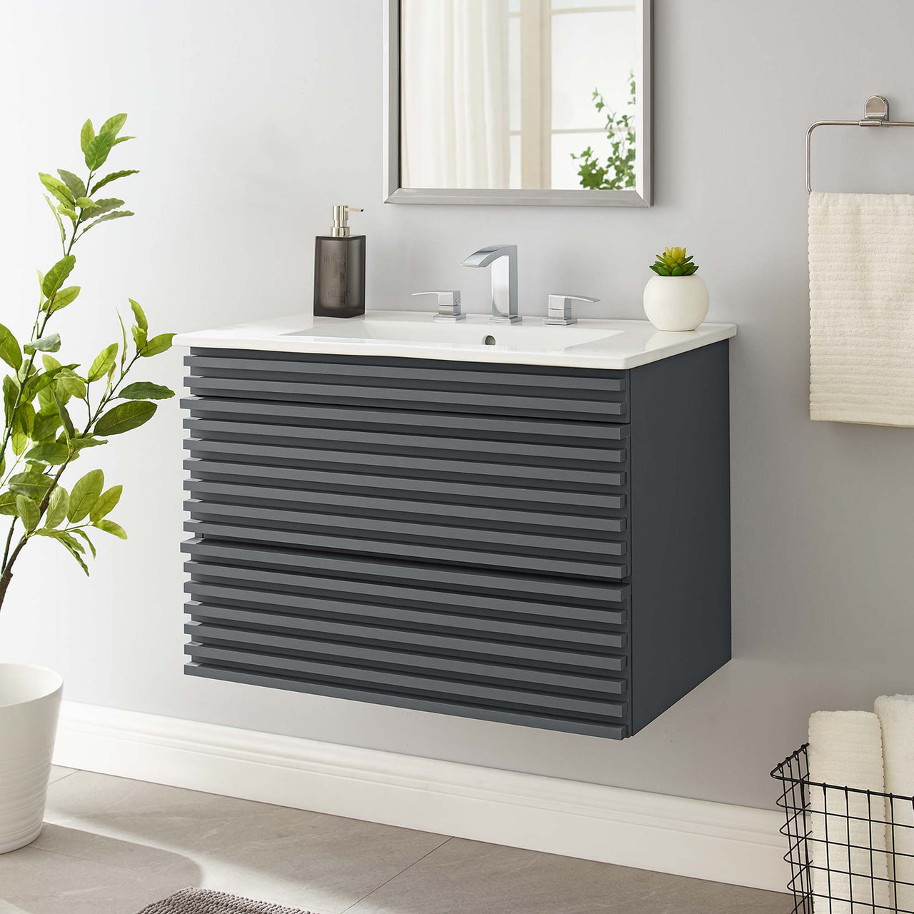 Ventra Floating Vanity Unit, Medium, Gray & White
