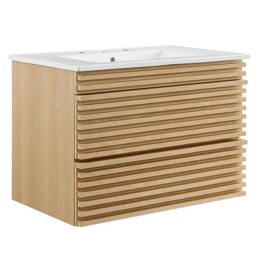 Ventra Floating Vanity Unit, Medium, Oak & White