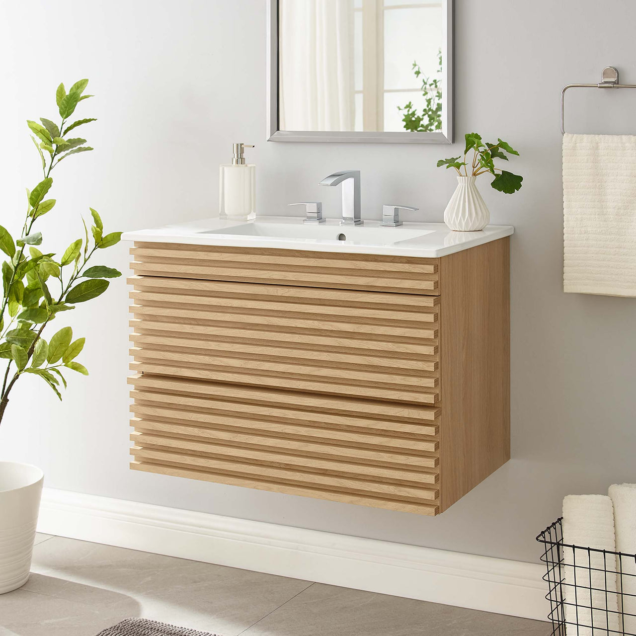 Ventra Floating Vanity Unit, Medium, Oak & White