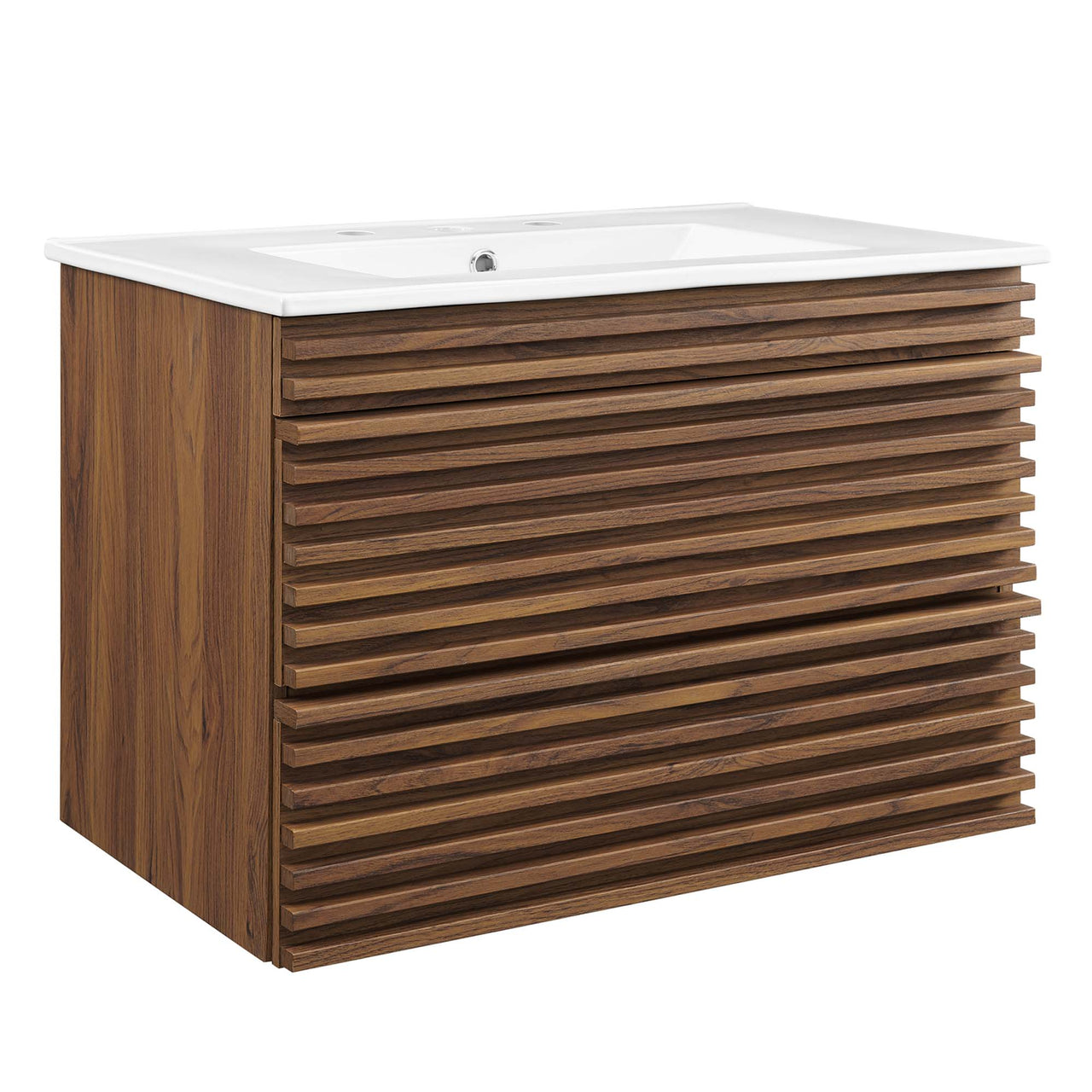 Ventra Floating Vanity Unit, Medium, Walnut & White