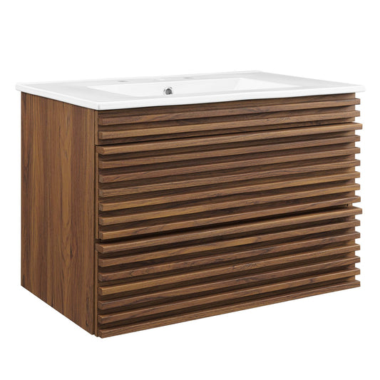 Ventra Floating Vanity Unit, Medium, Walnut & White