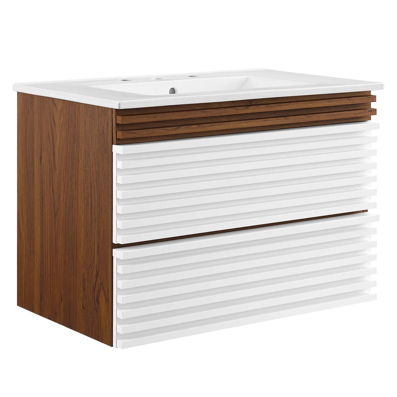 Ventra Floating Vanity Unit, Medium, Walnut & White