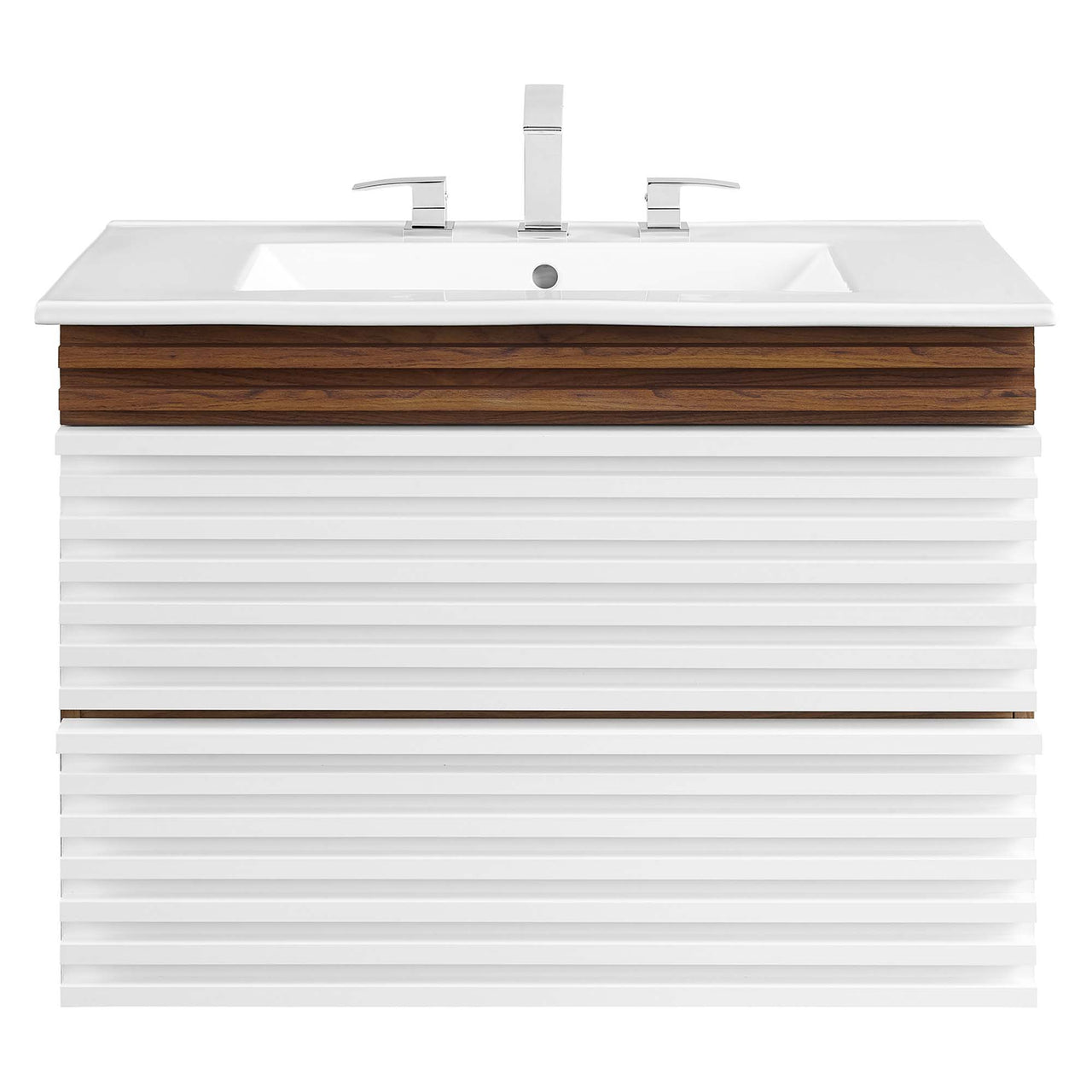 Ventra Floating Vanity Unit, Medium, Walnut & White