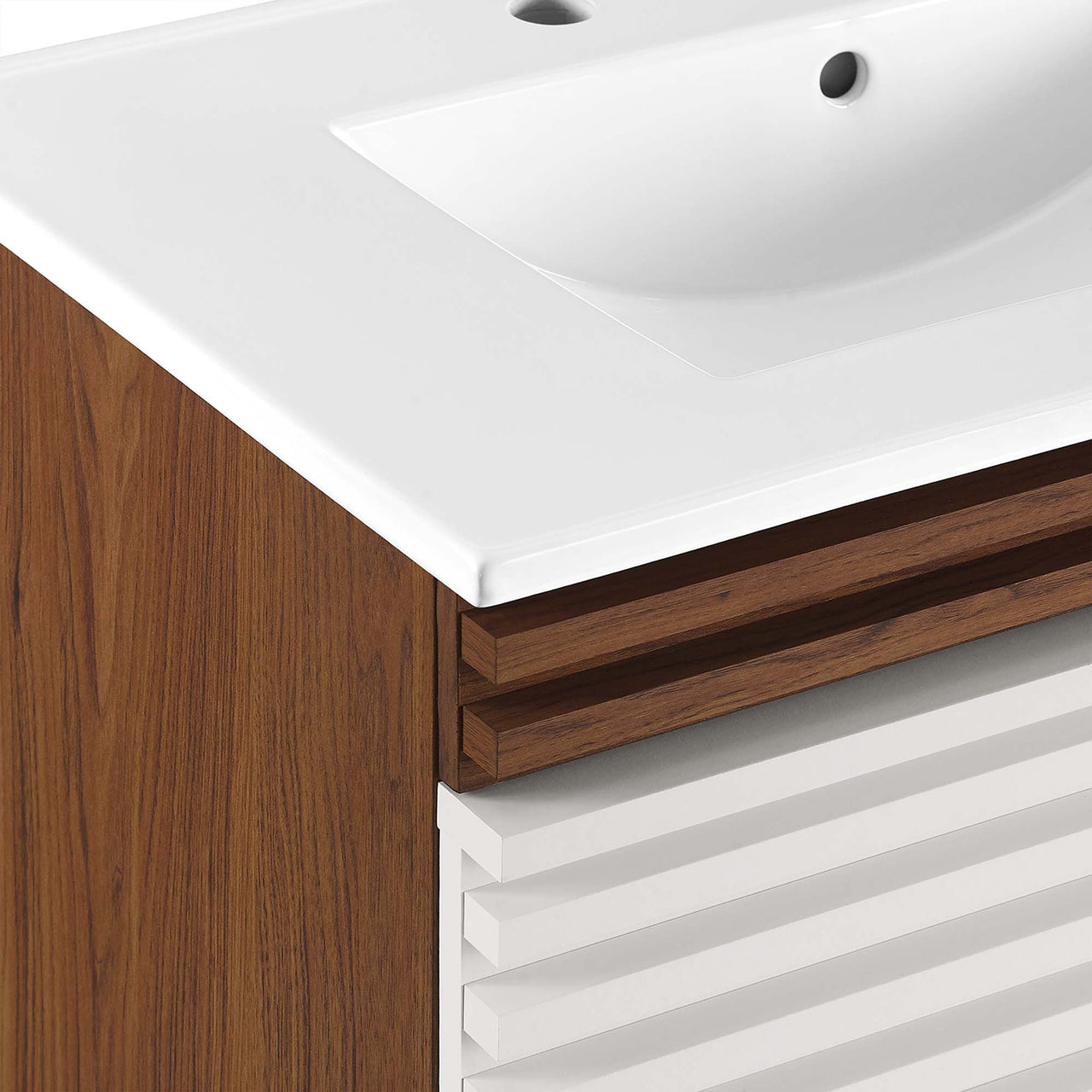 Ventra Floating Vanity Unit, Medium, Walnut & White