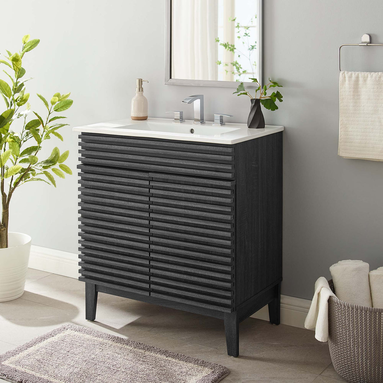 Ventra Vanity Base with Storage, Medium, Charcoal & White