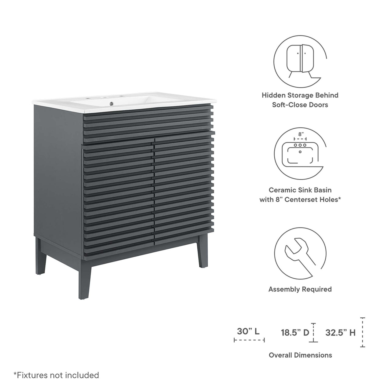 Ventra Vanity Base with Storage, Medium, Gray & White