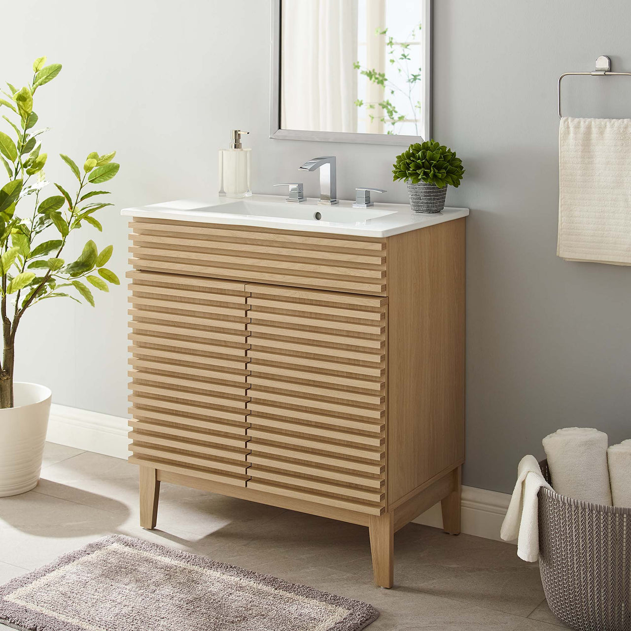 Ventra Vanity Base with Storage, Medium, Oak & White