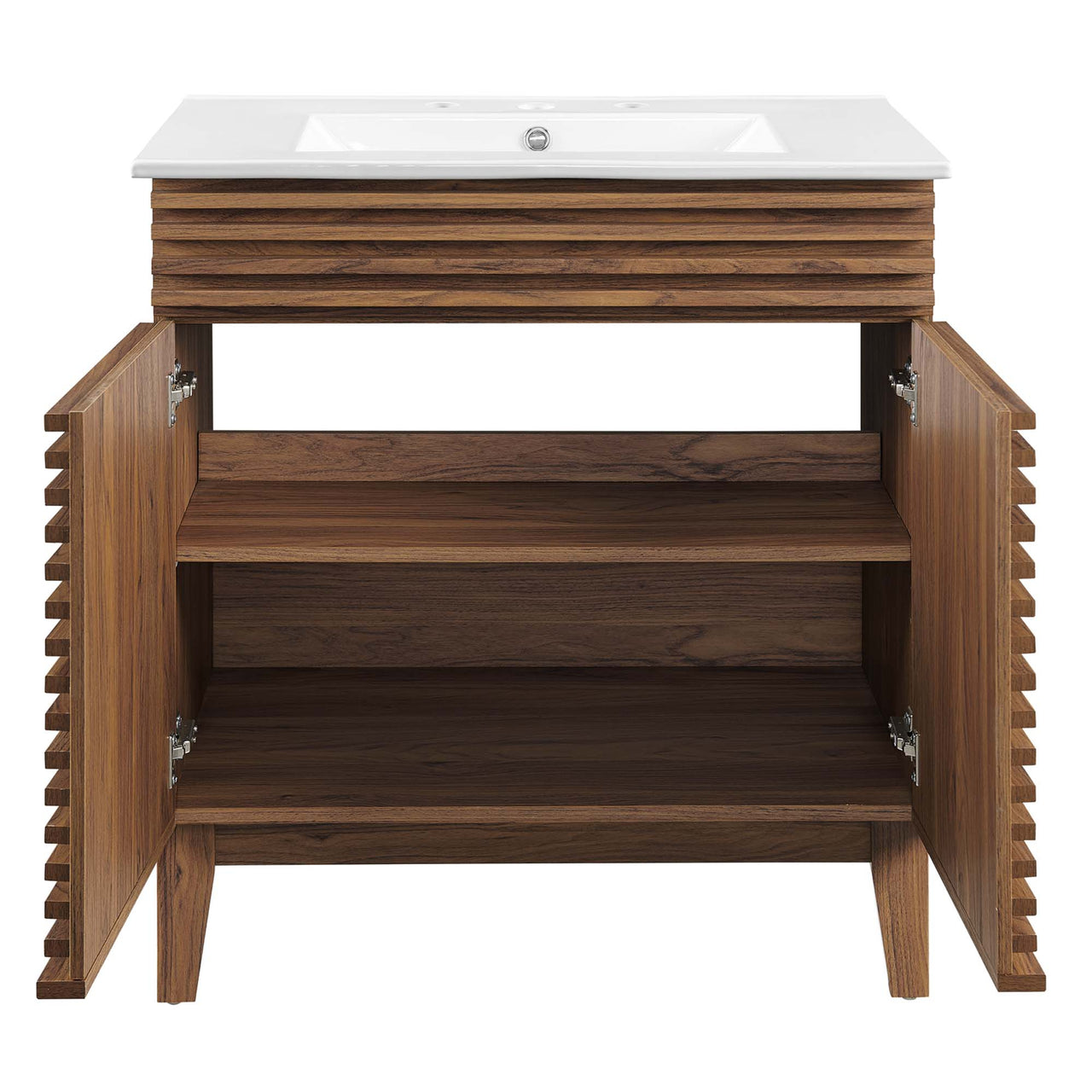 Ventra Vanity Base with Storage, Medium, Walnut & White