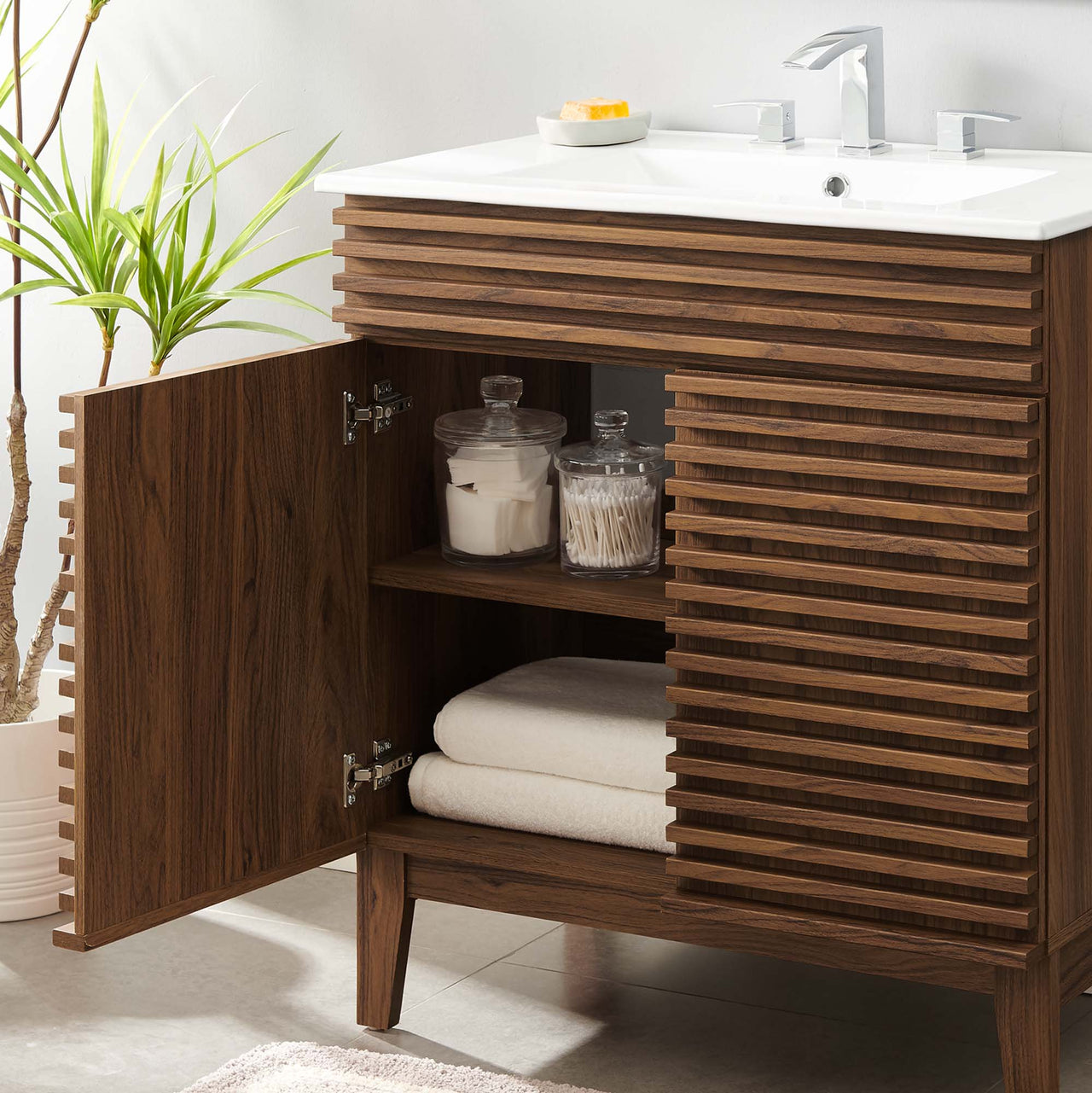 Ventra Vanity Base with Storage, Medium, Walnut & White