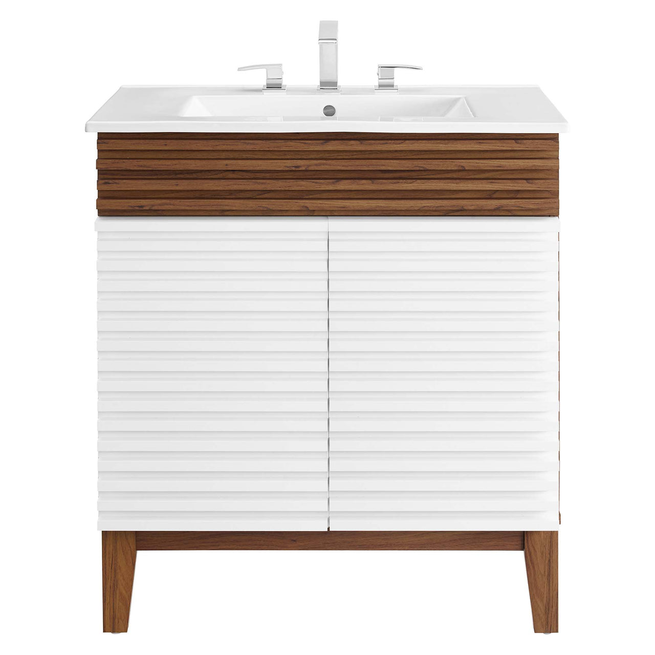 Ventra Vanity Base with Storage, Medium, Walnut & White