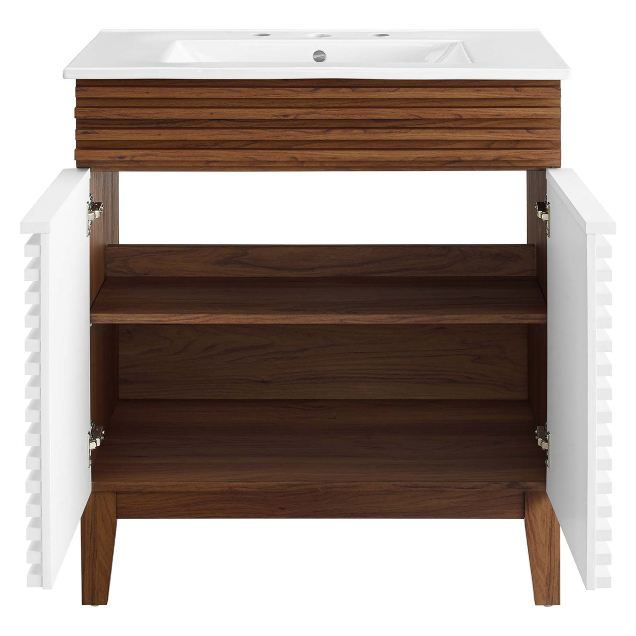 Ventra Vanity Base with Storage, Medium, Walnut & White