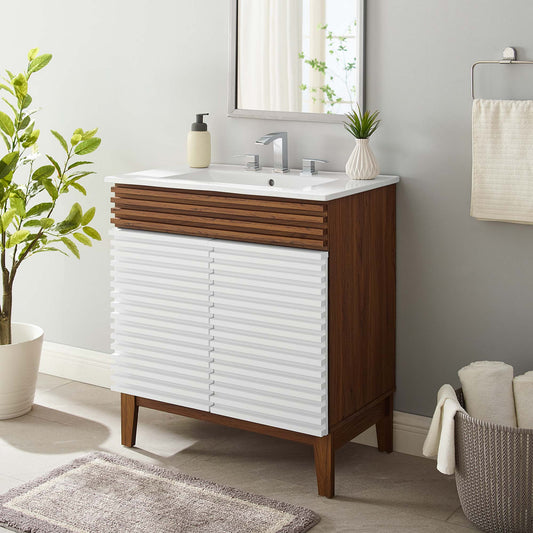 Ventra Vanity Base with Storage, Medium, Walnut & White