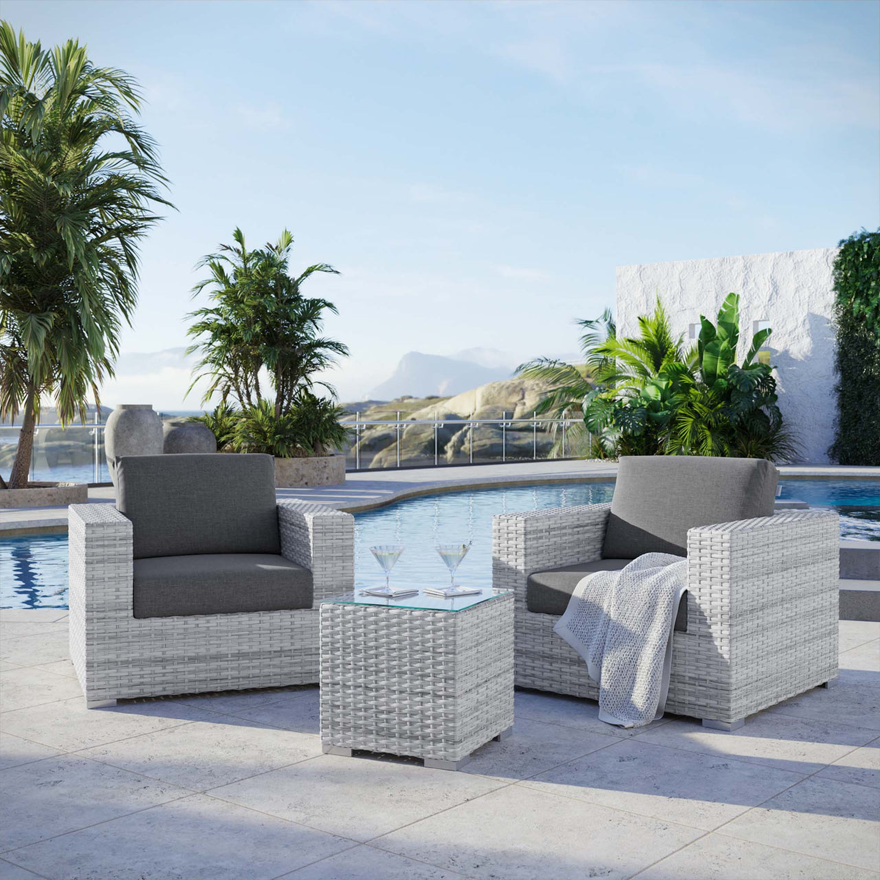 Conversation 3-Piece Alfresco Set, Light Gray & Charcoal