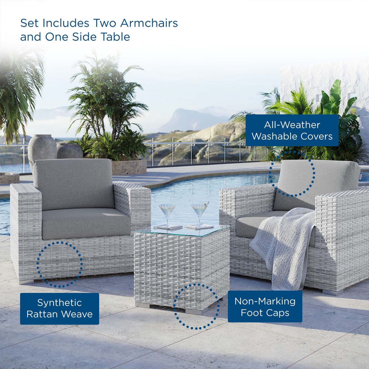 Conversation 3-Piece Alfresco Set, Light Gray & Gray