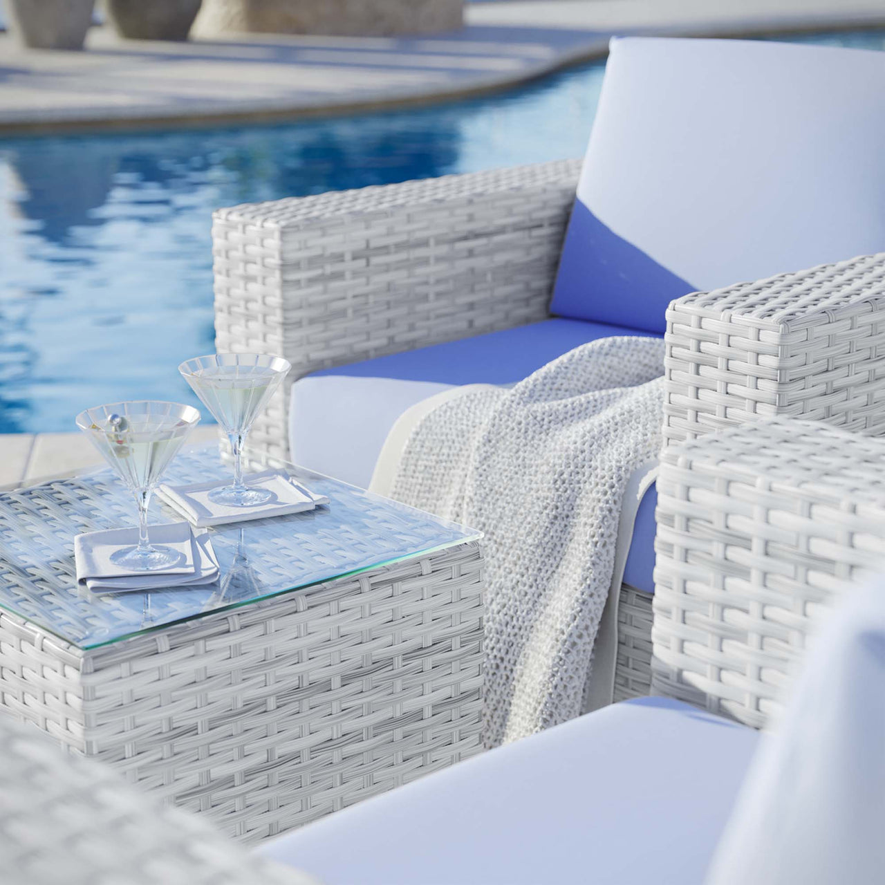 Conversation 3-Piece Alfresco Set, Light Gray & Light Blue
