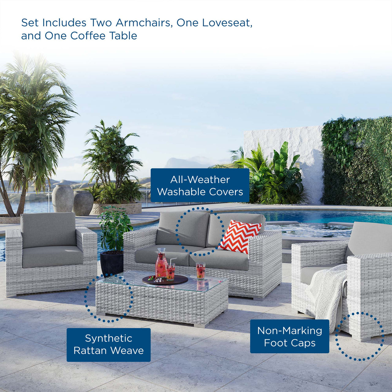 Conversation 4-Piece Alfresco Set, Light Gray & Gray
