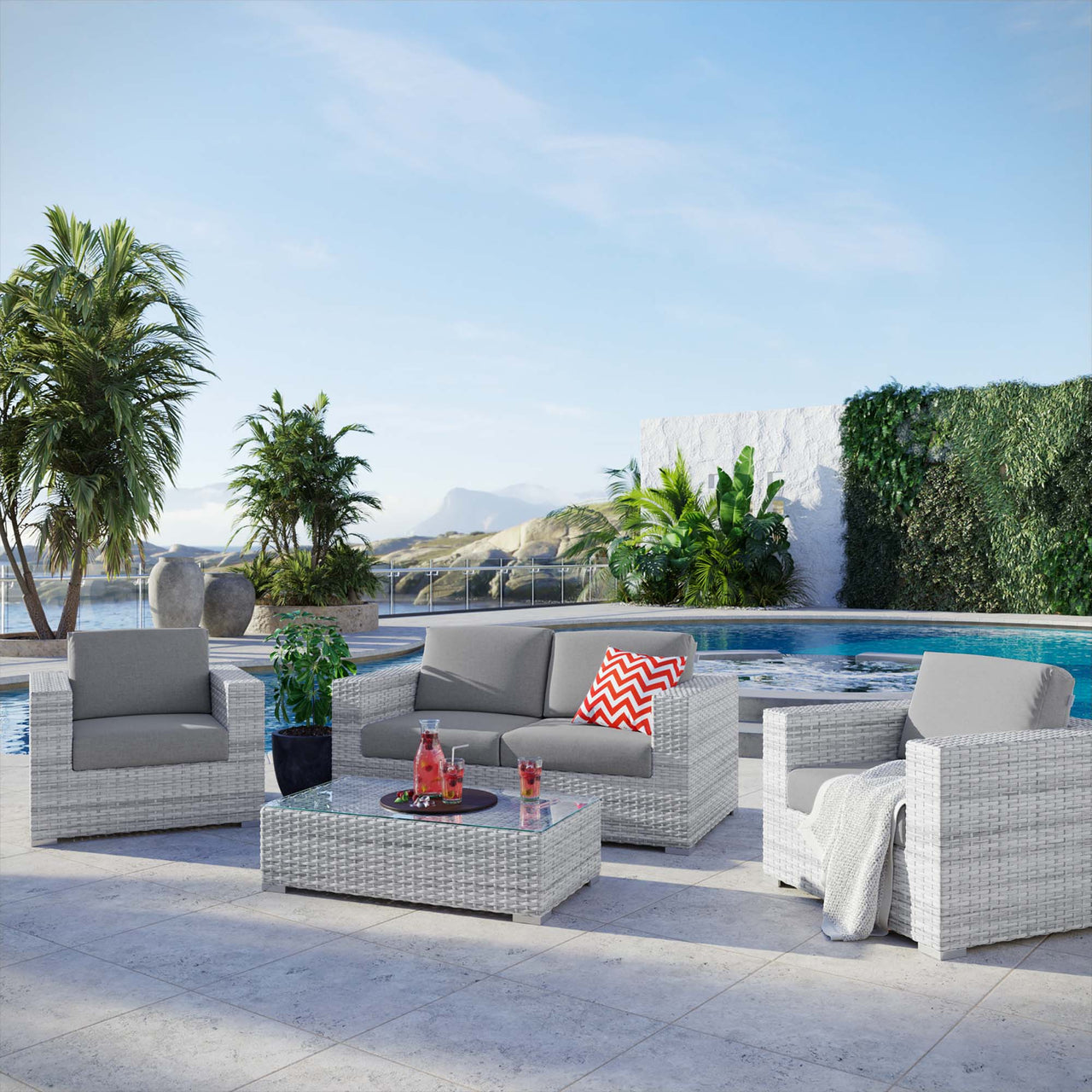 Conversation 4-Piece Alfresco Set, Light Gray & Gray