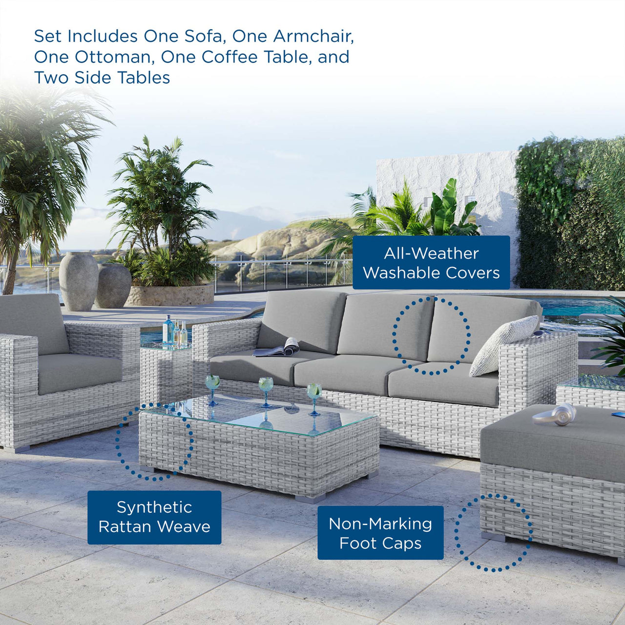 Conversation 6-Piece Alfresco Set, Light Gray & Gray