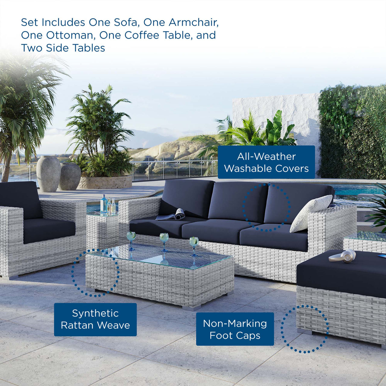 Conversation 6-Piece Alfresco Set, Light Gray & Navy