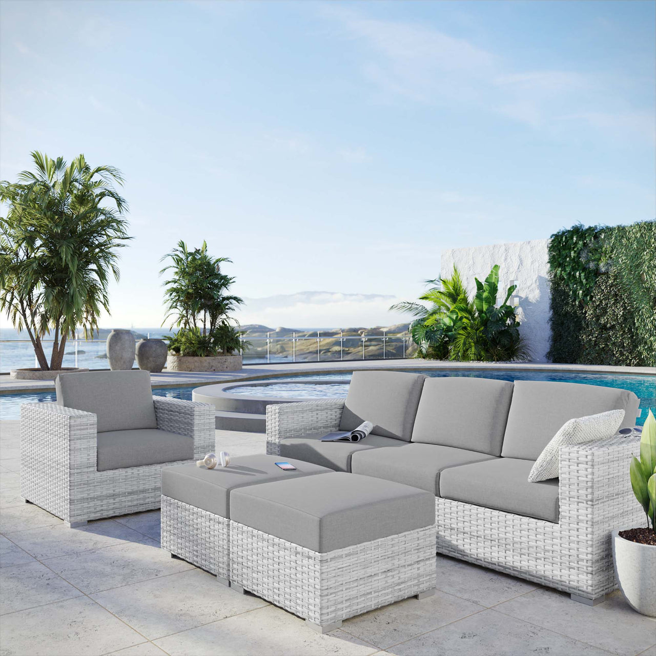 Conversation 4-Piece Alfresco Set, Light Gray & Gray
