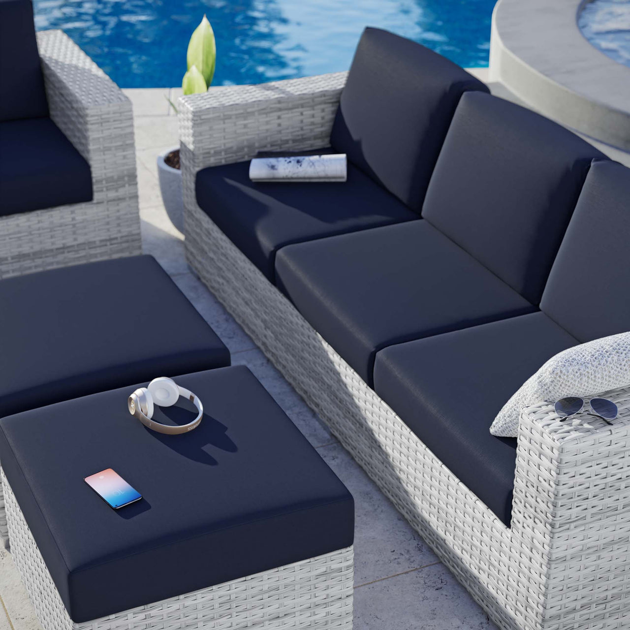 Conversation 4-Piece Alfresco Set, Light Gray & Navy
