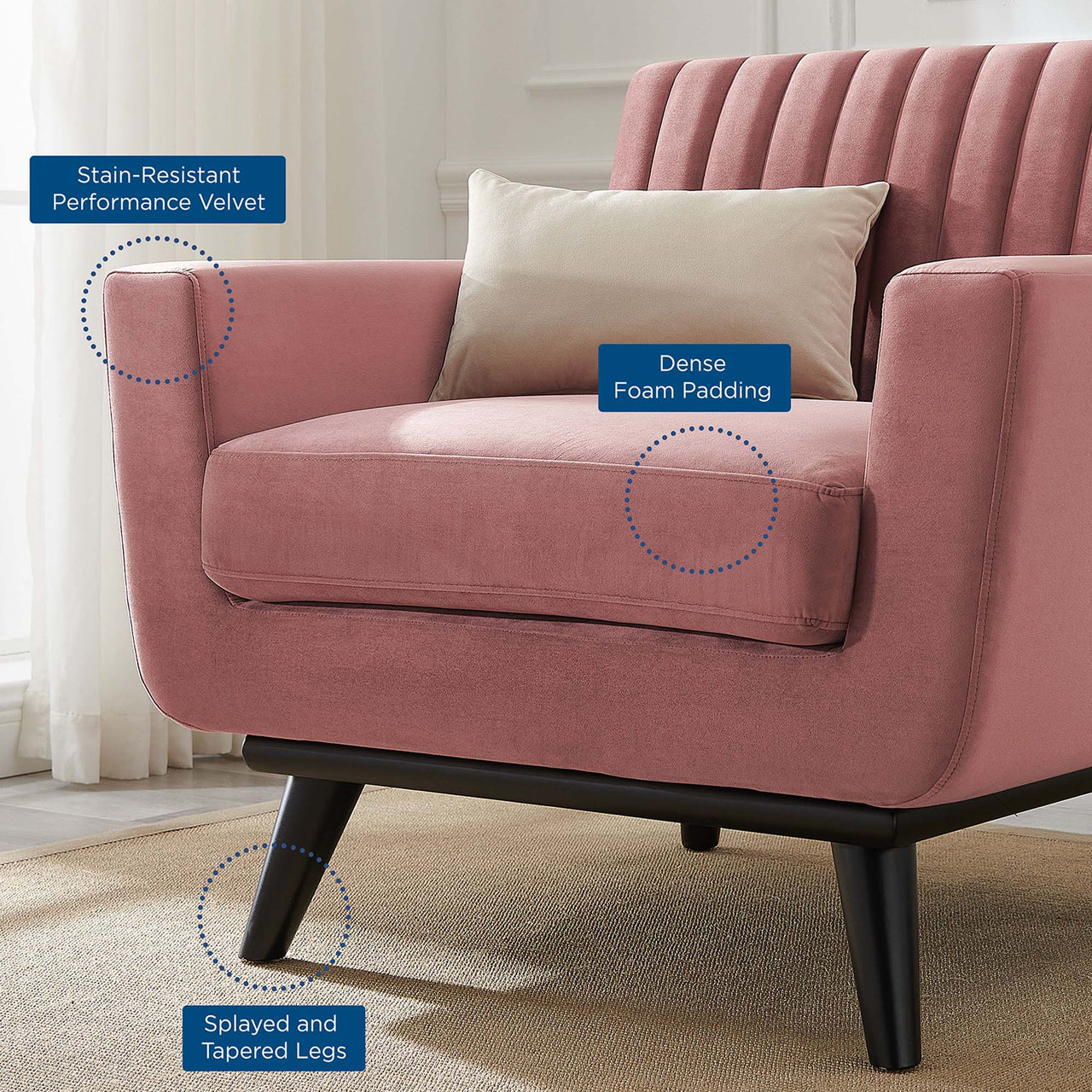 Rendezvous Velvet Armchair, Dusty Rose