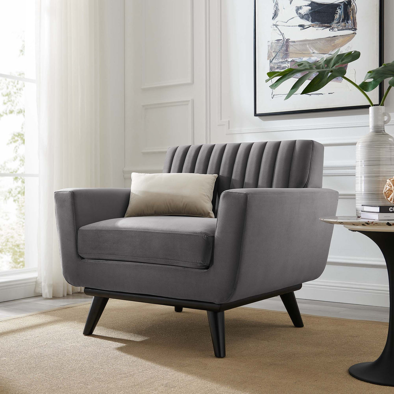 Rendezvous Velvet Armchair, Gray