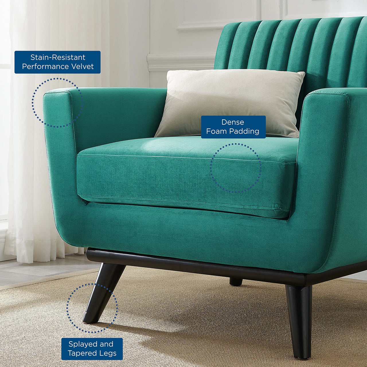 Rendezvous Velvet Armchair, Teal